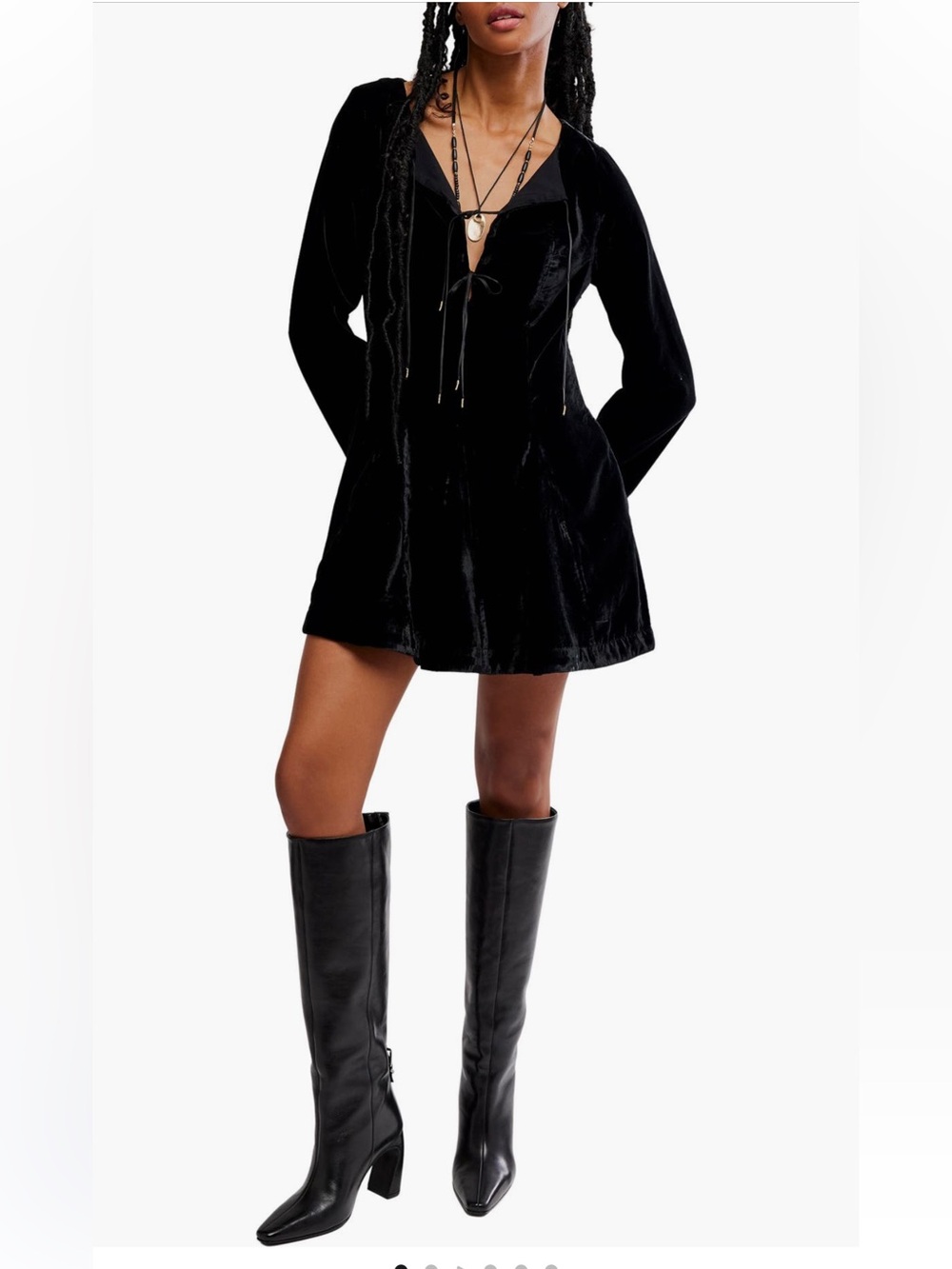 Free People Linney Velvet Minidress long sleeve black mini dress size 4 New NWT